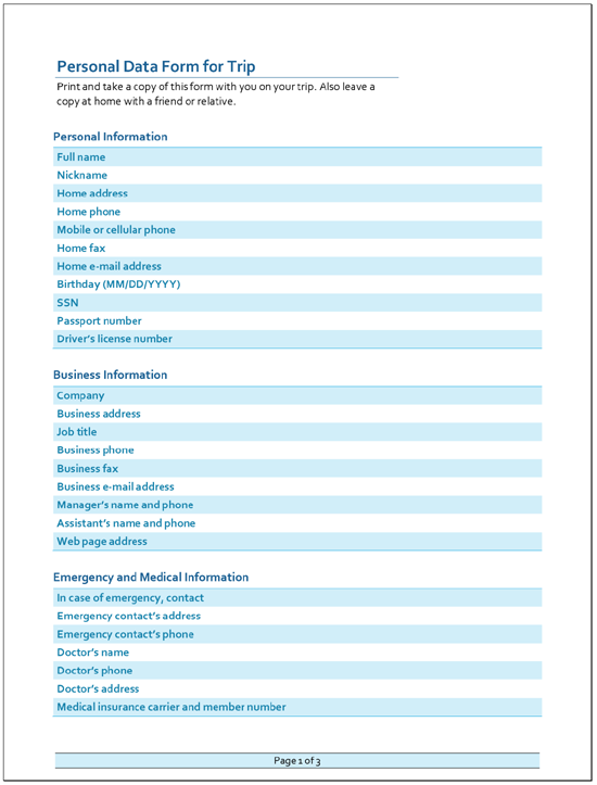 Free Itinerary Example