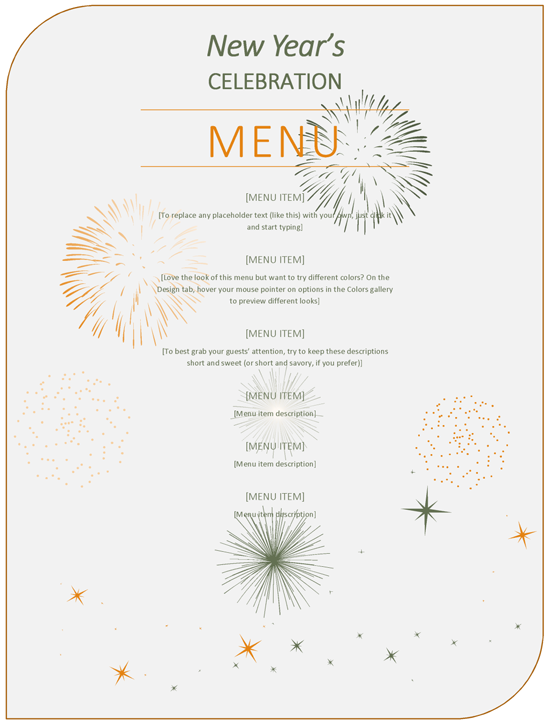 New Year Party Menu Template