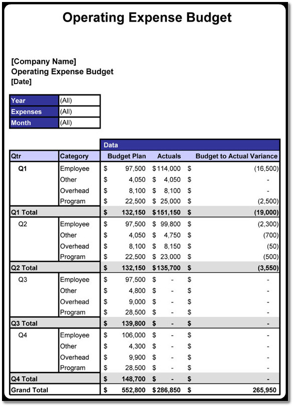 Expense Budget Template Excel