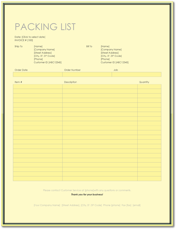 General Packing List Form