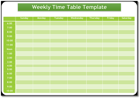 Weekly Timetable Template