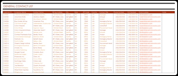 Printable Contact List