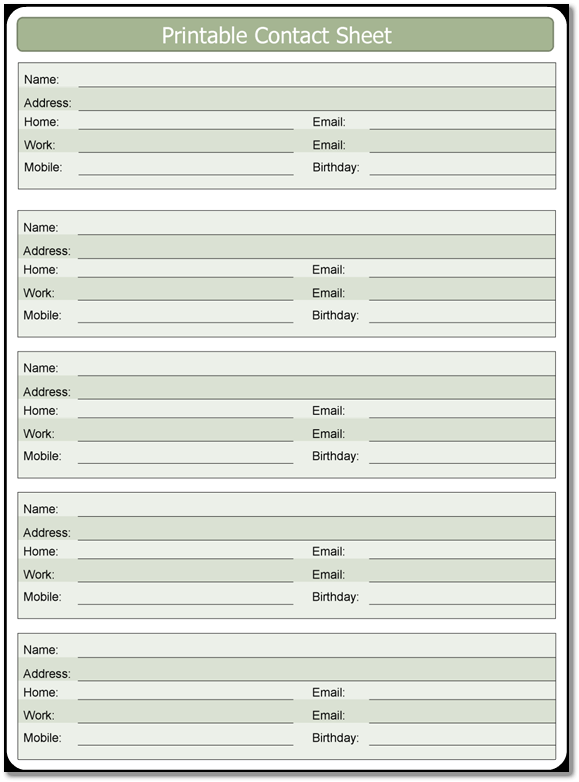 Printable Contact Sheet