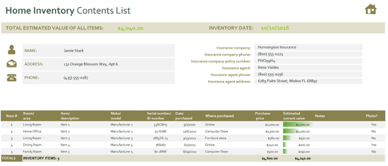 home inventory worksheet