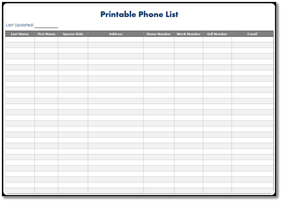 Phone List Template