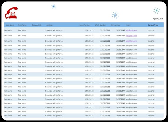 printable address book